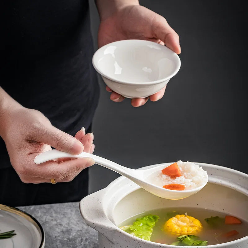 Ceramic Large Soup Spoon Long Handle Serving Spoon Porridge Ladle Home Kitchen Dinnerware 1pc