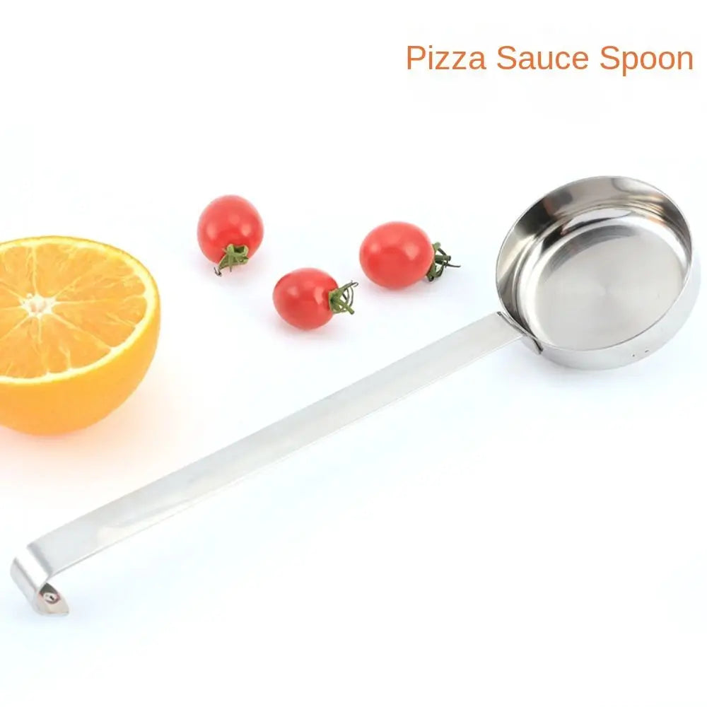 New Creative Flat Bottom Pizza Sauce Spoon Long Handle Stainless Steel Soup Ladle Portable Practical Serving Spoon