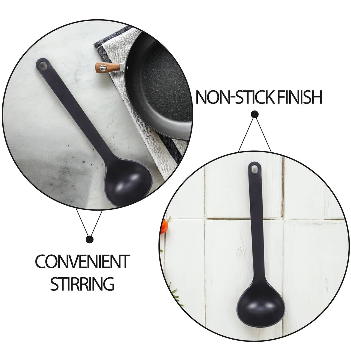 Black Heat Resistant Non-Stick Deep Head Soup Spoon Rice Serving Paddle Porridge Spoon Metal Kitchen Cooking Utensil