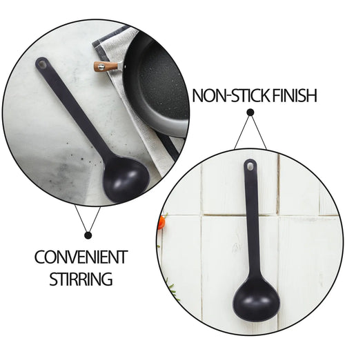 Black Heat Resistant Non-Stick Deep Head Soup Spoon Rice Serving Paddle Porridge Spoon Metal Kitchen Cooking Utensil