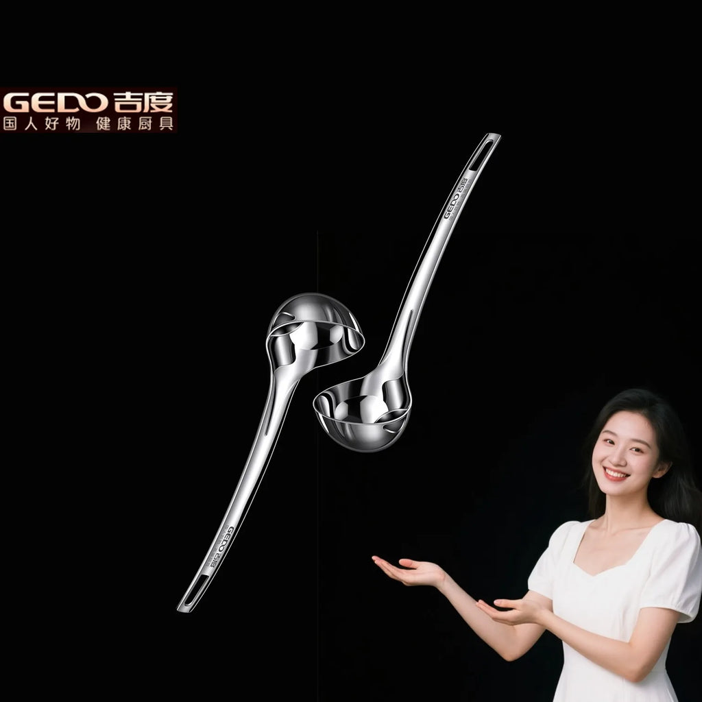 2 Pieces of GEDO Kitchen Oil Separating Spoons 305mm Length 83mm Width Family Serving Scoop Ultra Thick Soup Ladle for Banquet