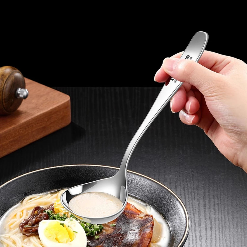LFGB Certification 304 Stainless Steel Kitchen Soup Ladle Reflective Ramen Cutlery Ultra Thick 3.5mm Serving Spoon for Banquet