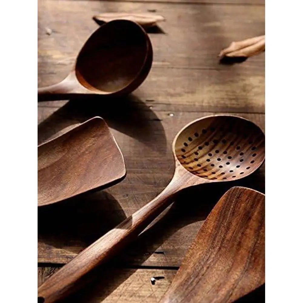 Shipping 5pcs Wooden Spoon Spatula Soup Spoon Tableware Wooden Kitchen Utensils Set Wooden Spoon, No Peculiar Smell, Corrosion
